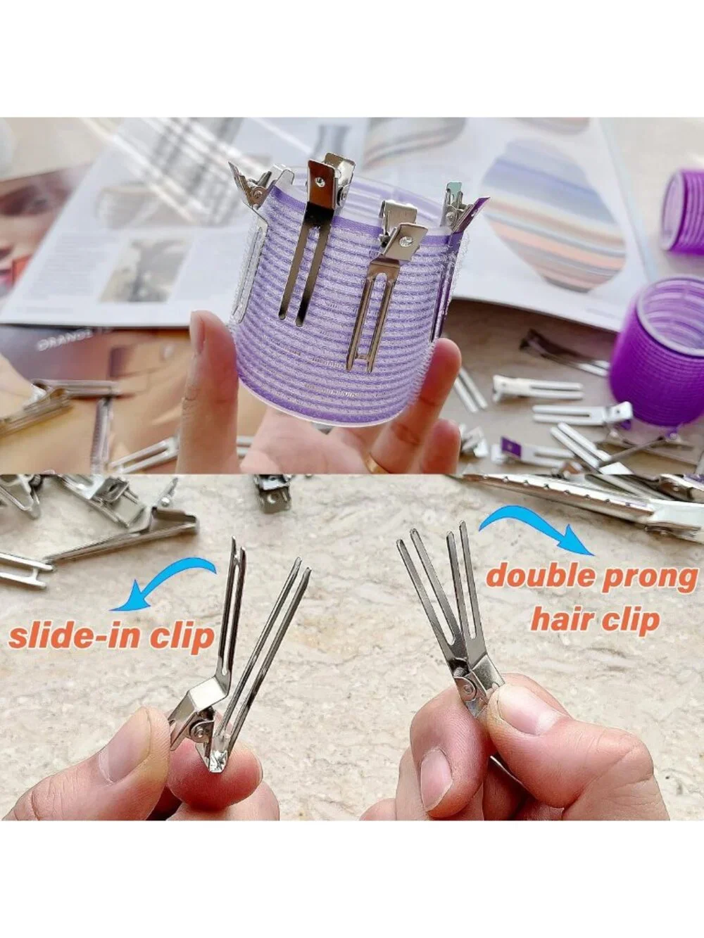 Stylish Silver Duckbill Clips for Women - Double Prong Pin Curl Roller Hair